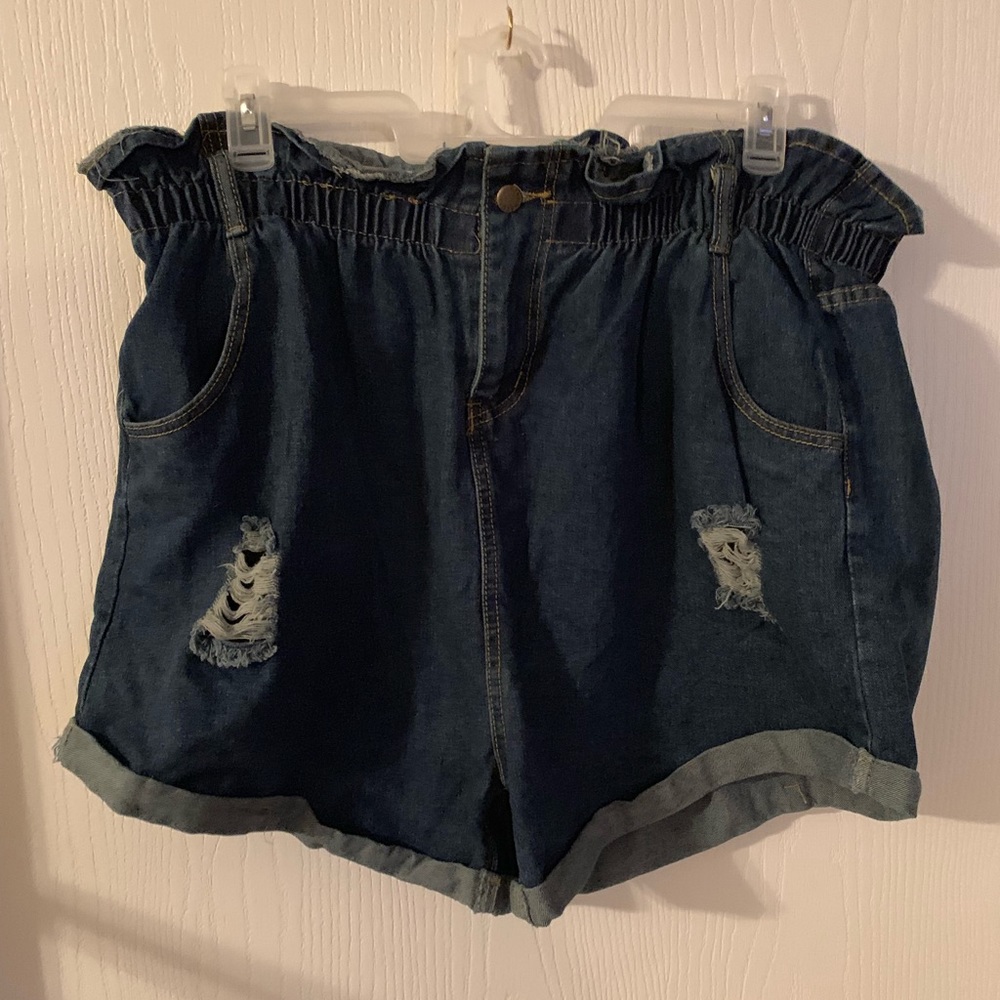 Dark denim paperbag shorts